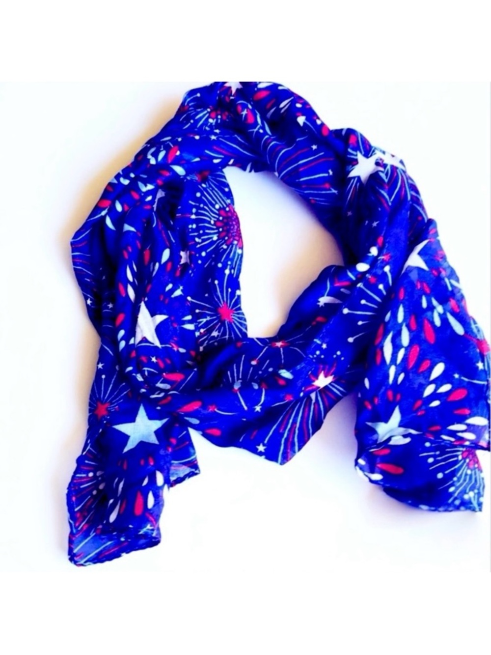Fun Festive Fireworks 4th of July Red White Blue Scarf